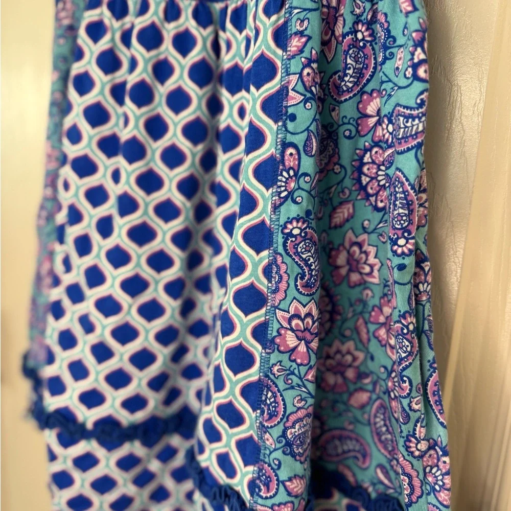 Girls Boutique Blue Patterned Dress Size 6 Cotton Kids Ruffle Hem Short Sleeve